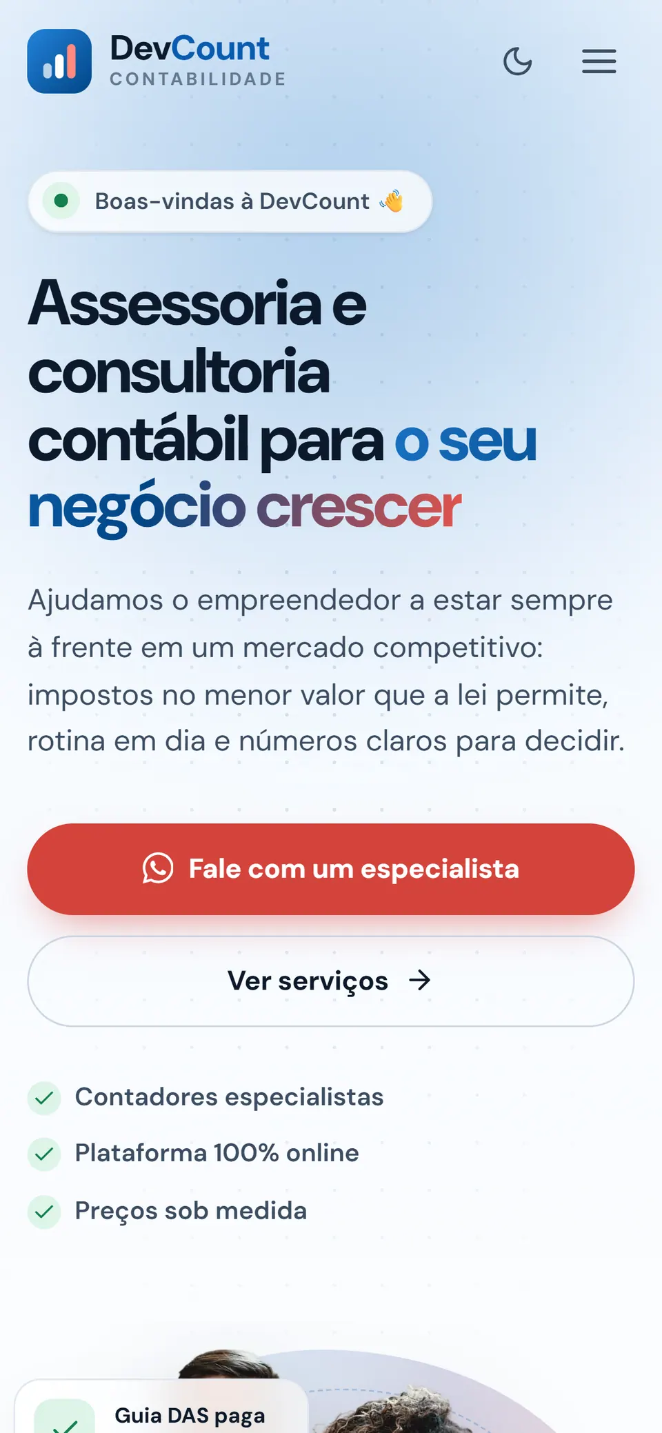 Versão para celular do topo da página